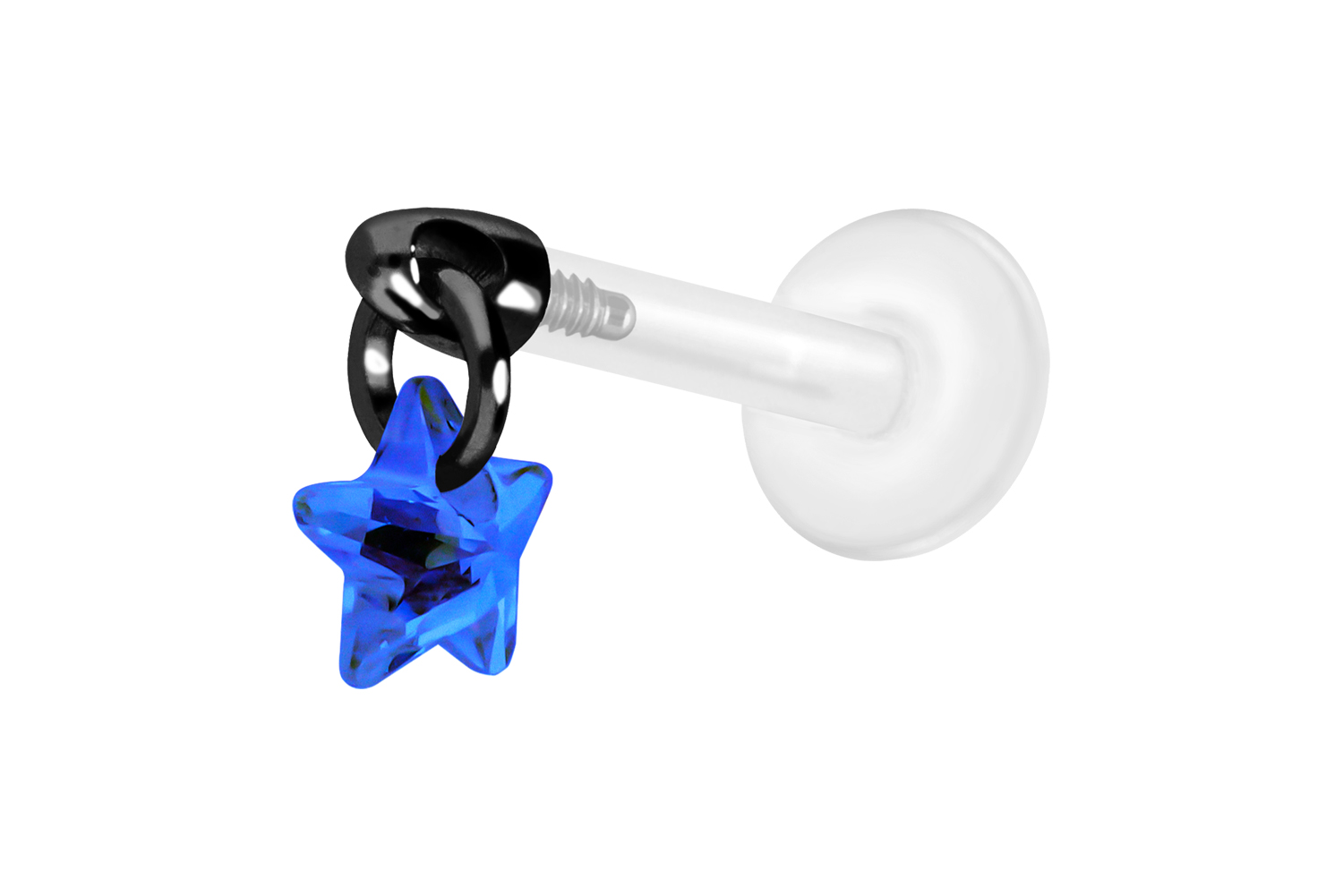 PTFE Labret Piercing mit Innengewinde + Titan-Aufsatz KRISTALLSTERN
